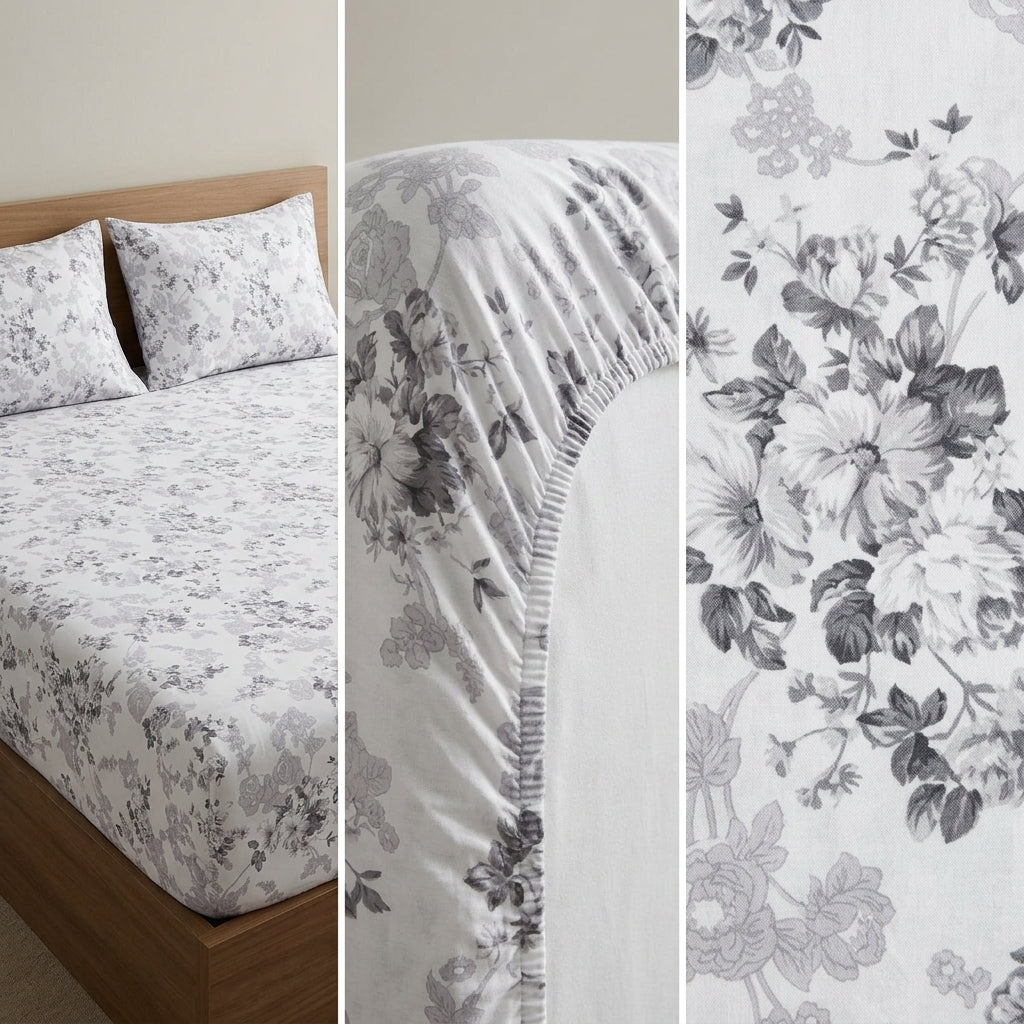 Pure Cotton Printed Fitted Bedsheet Set with 2 Pillow Covers