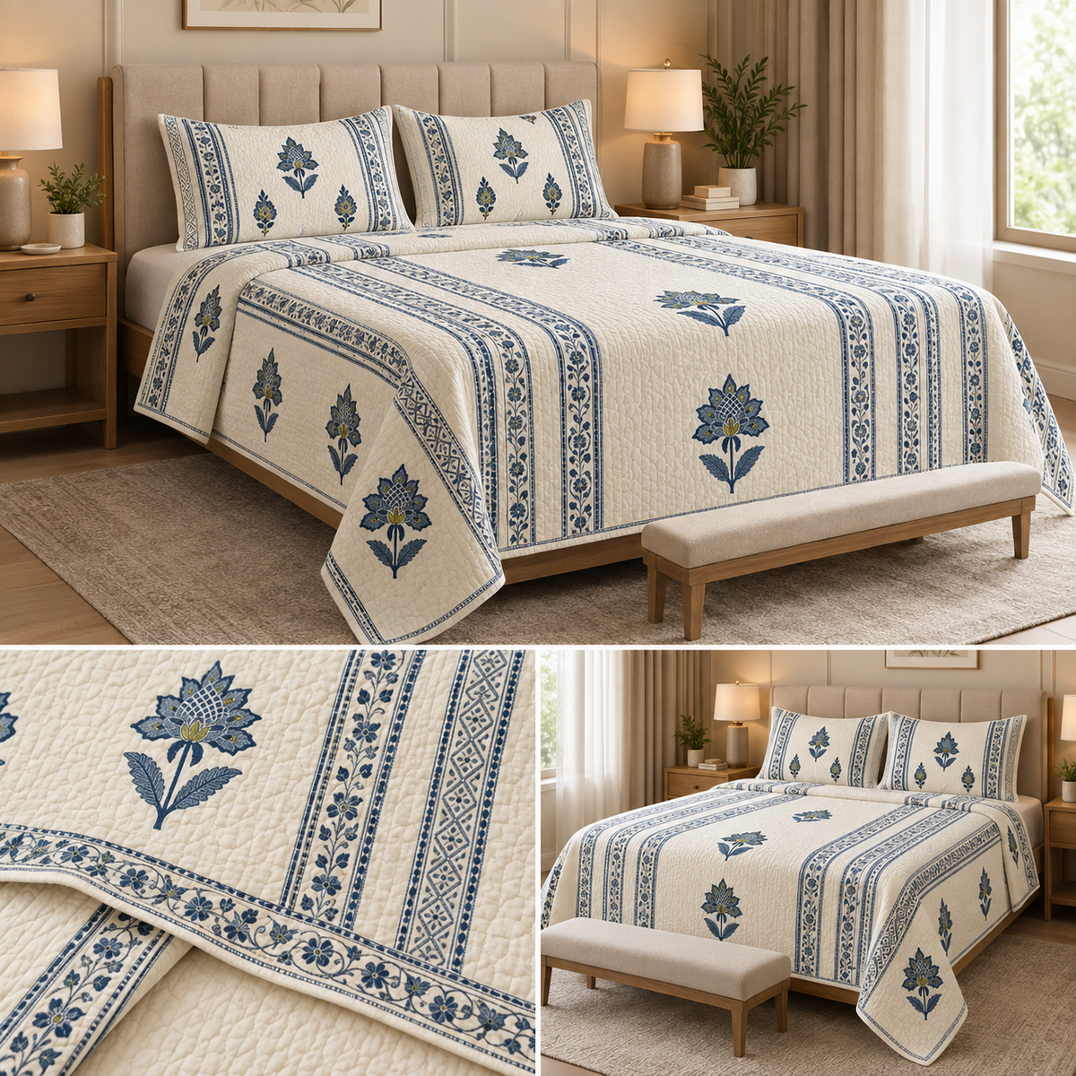 Motif Muslin Quilted Bedcover – King Size Luxury Product Code :- 55B365RKEH
