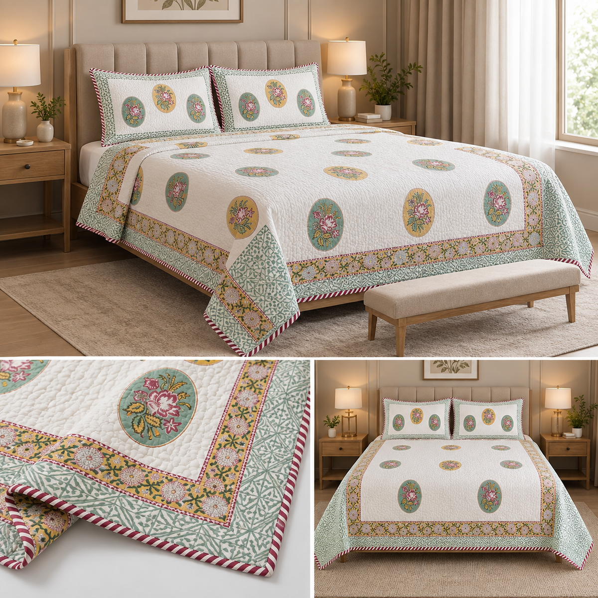 Motif Muslin Quilted Bedcover – King Size Luxury Product Code :- 55B365RKEH