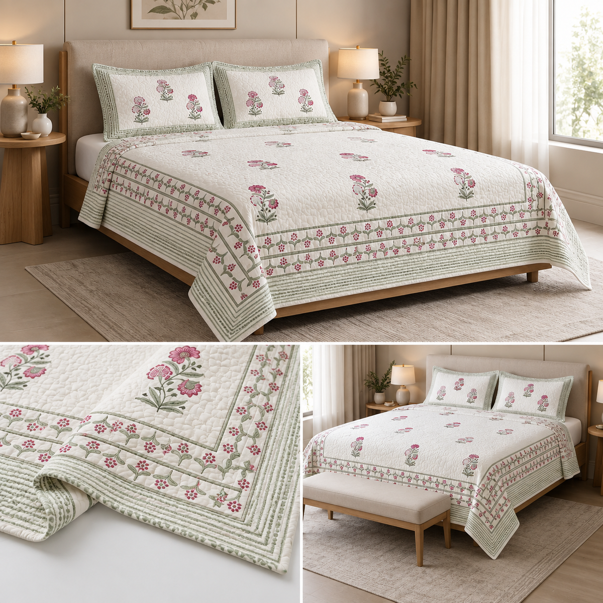Motif Muslin Quilted Bedcover – King Size Luxury Product Code :- 55B365RKEH