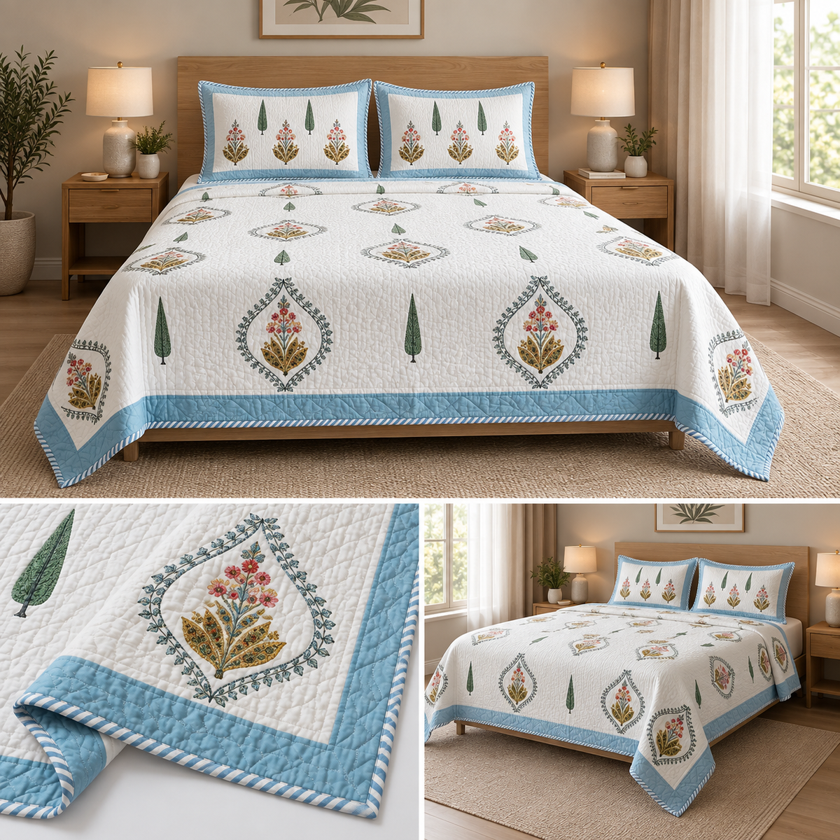 Motif Muslin Quilted Bedcover – King Size Luxury Product Code :- 55B365RKEH