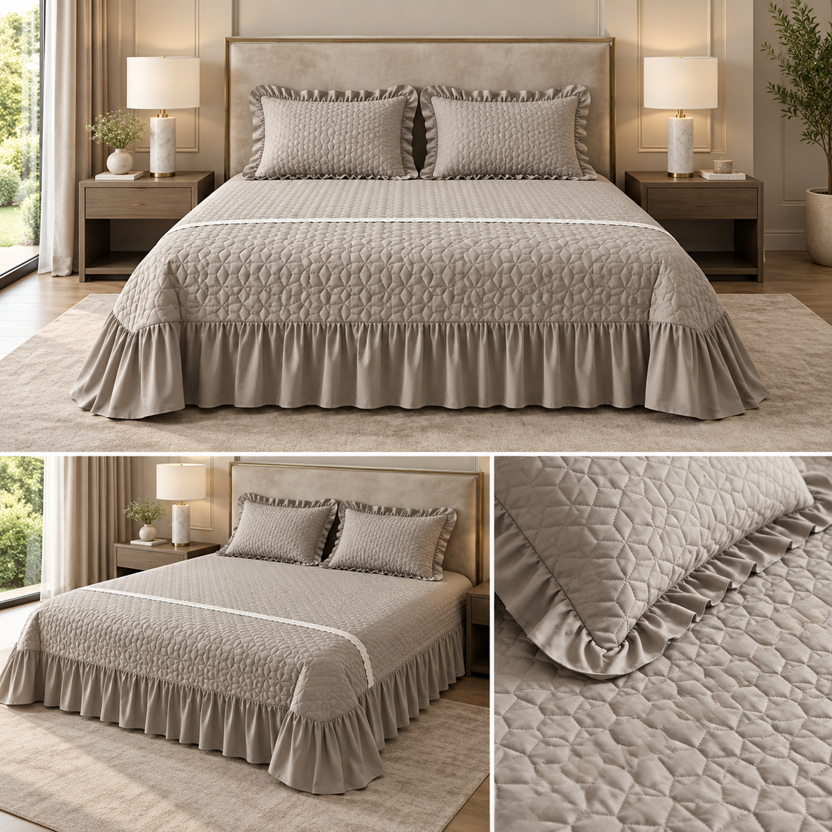 Serene Ruffle Luxe Quilted Bedcover Set – 3 Pcs King Size Product Code :- 55B185RKEH