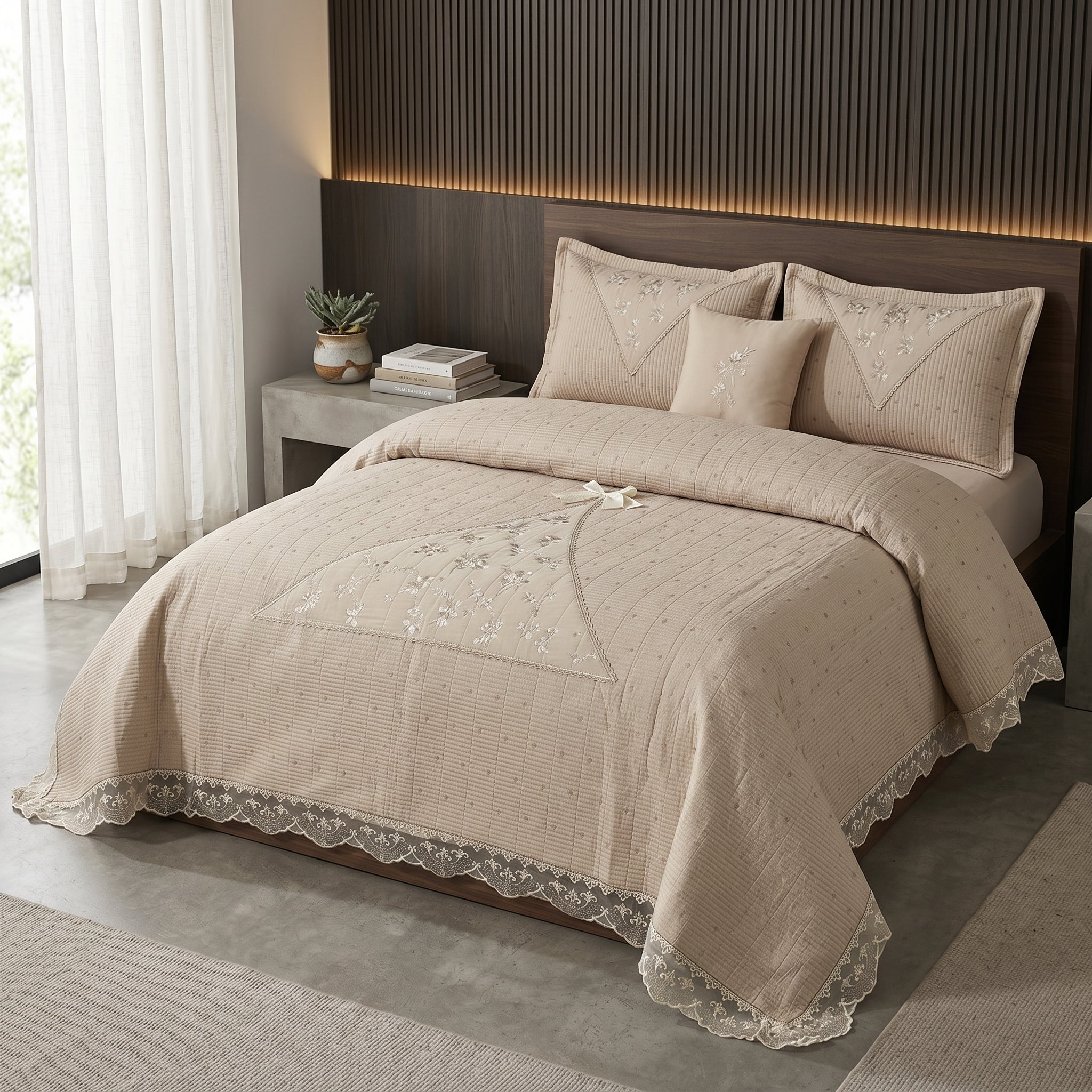 French Designs Inspired 5 PC Embroidered Bedcover