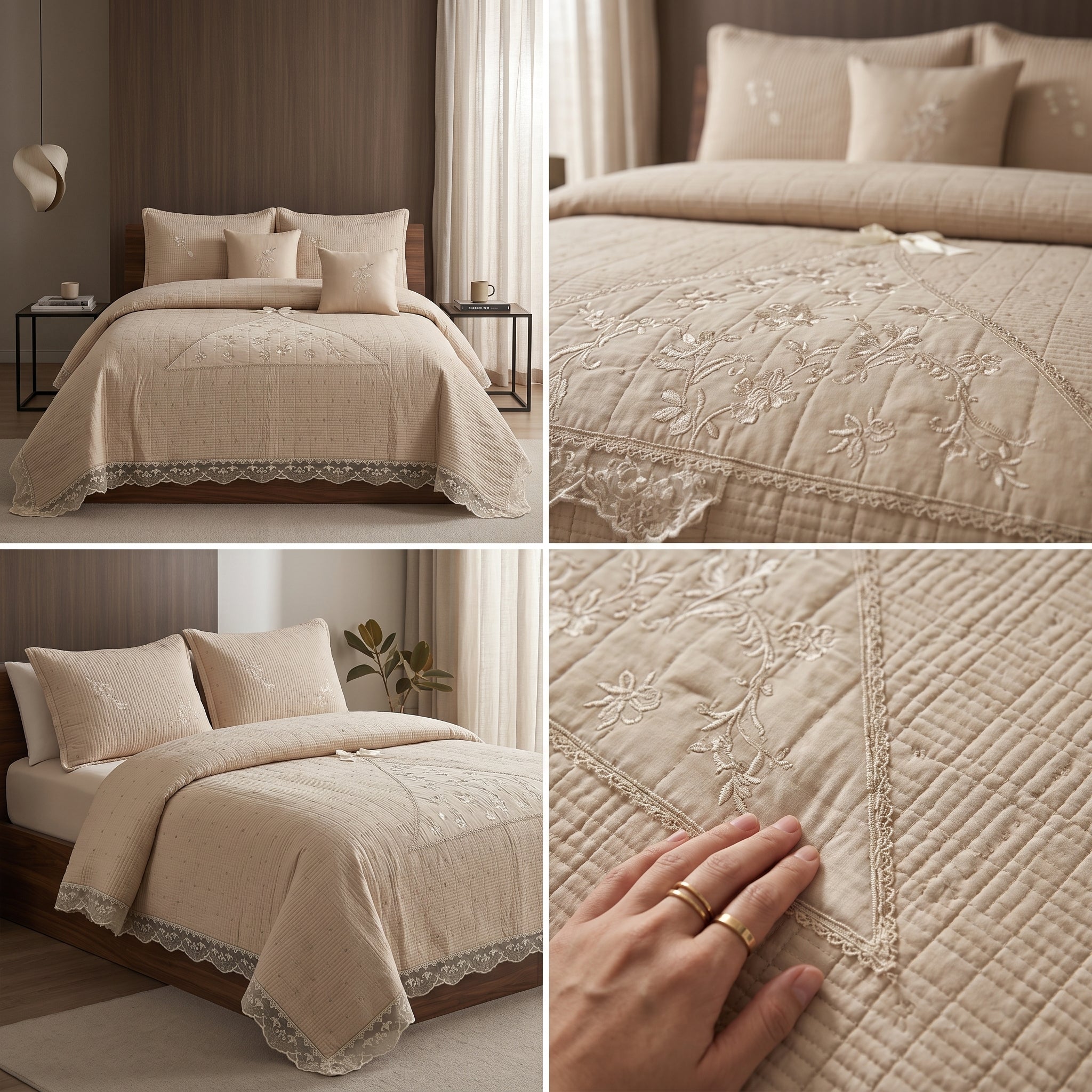 French Designs Inspired 5 PC Embroidered Bedcover