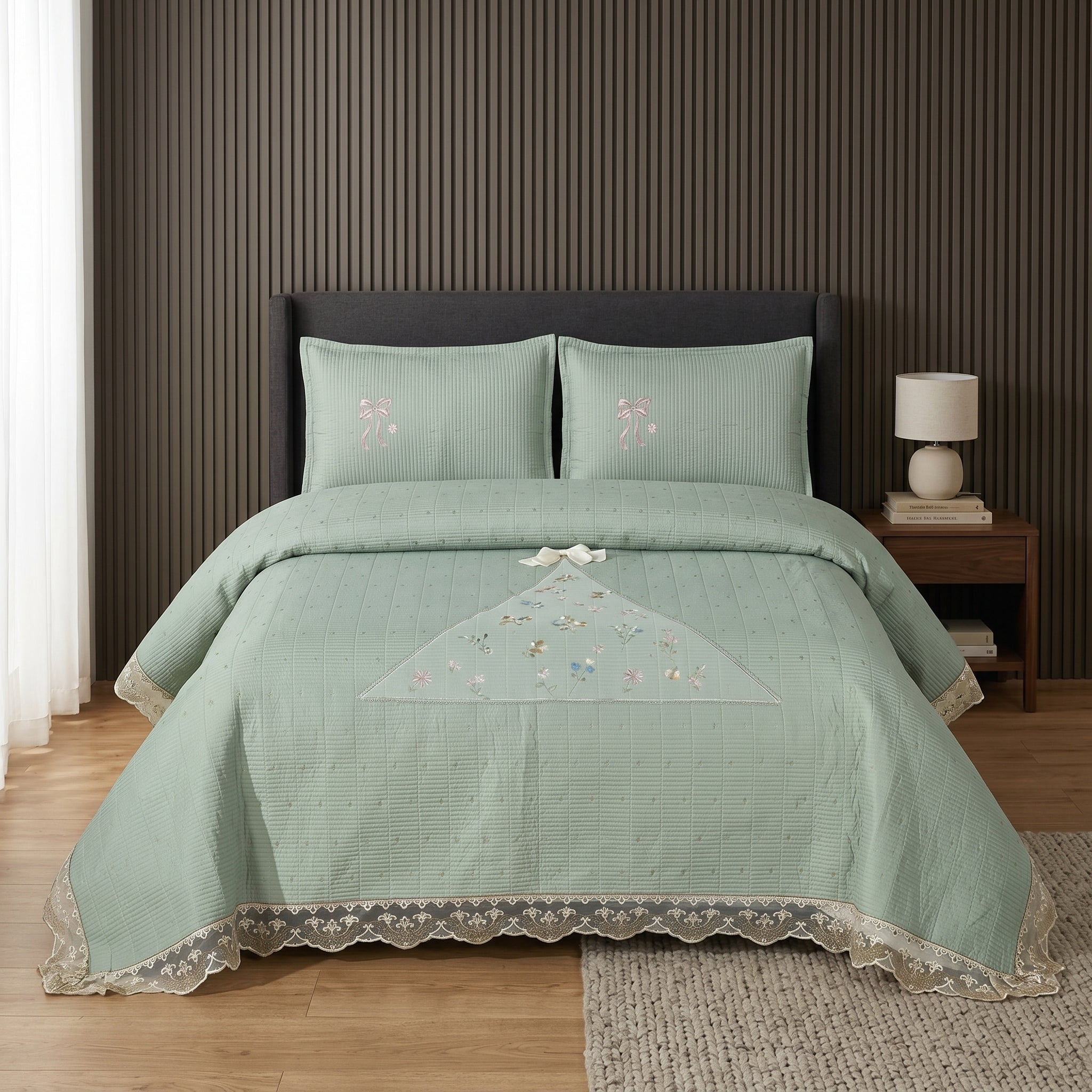 French Designs Inspired 5 PC Embroidered Bedcover