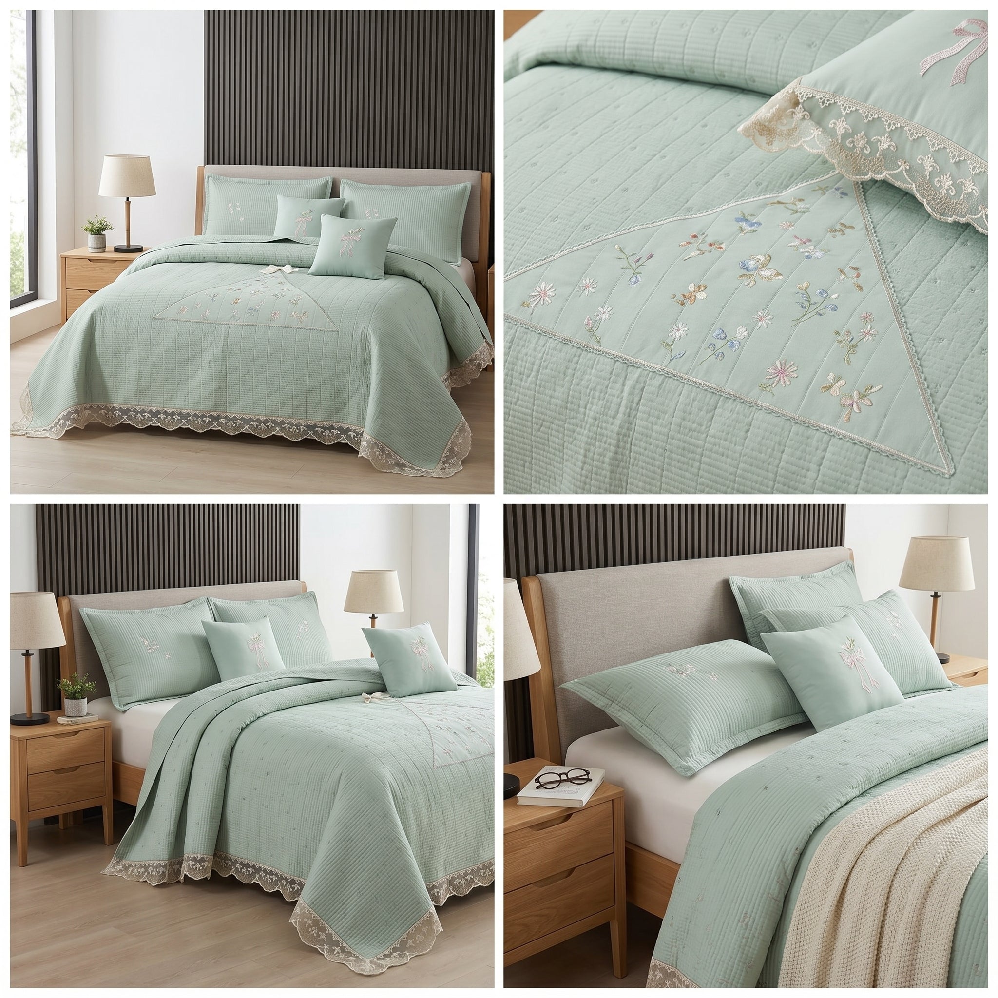 French Designs Inspired 5 PC Embroidered Bedcover