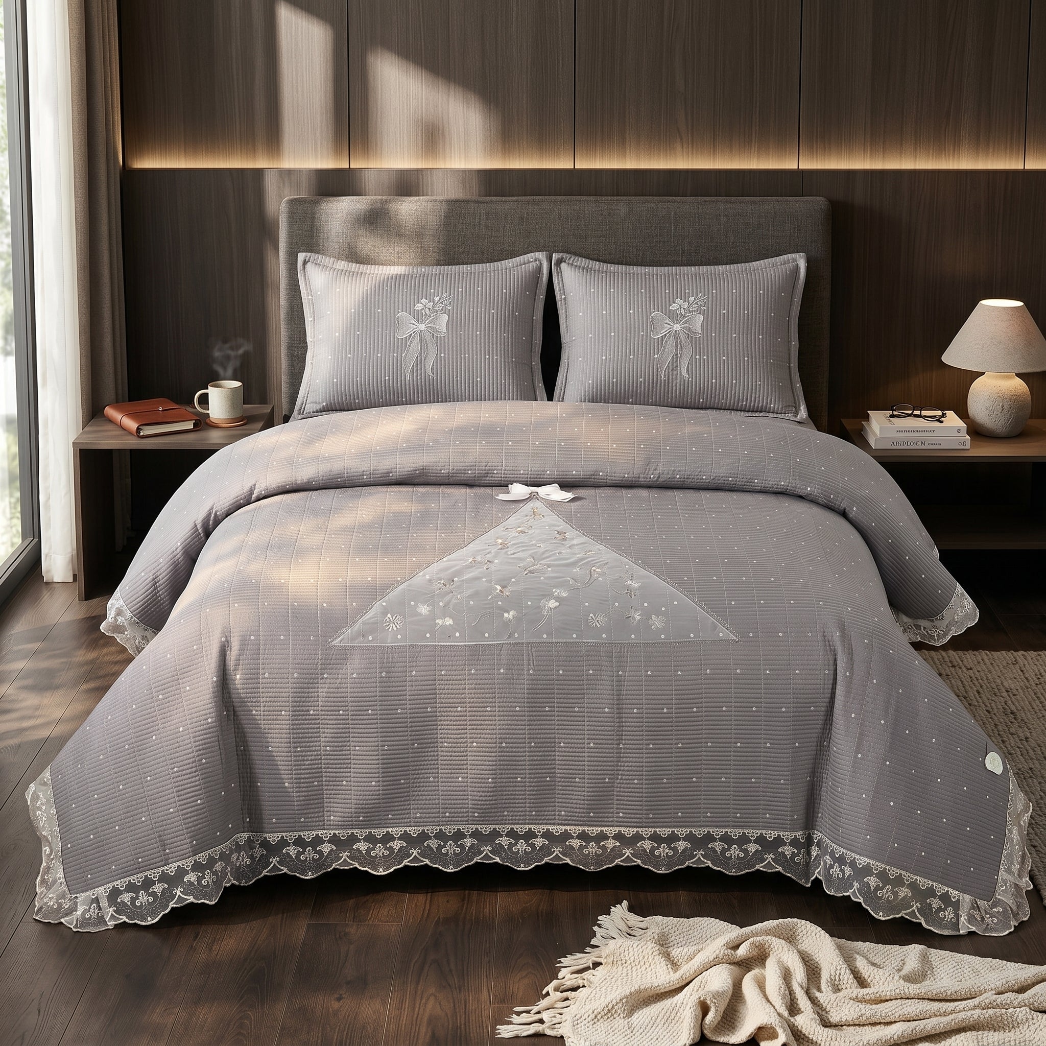 French Designs Inspired 5 PC Embroidered Bedcover