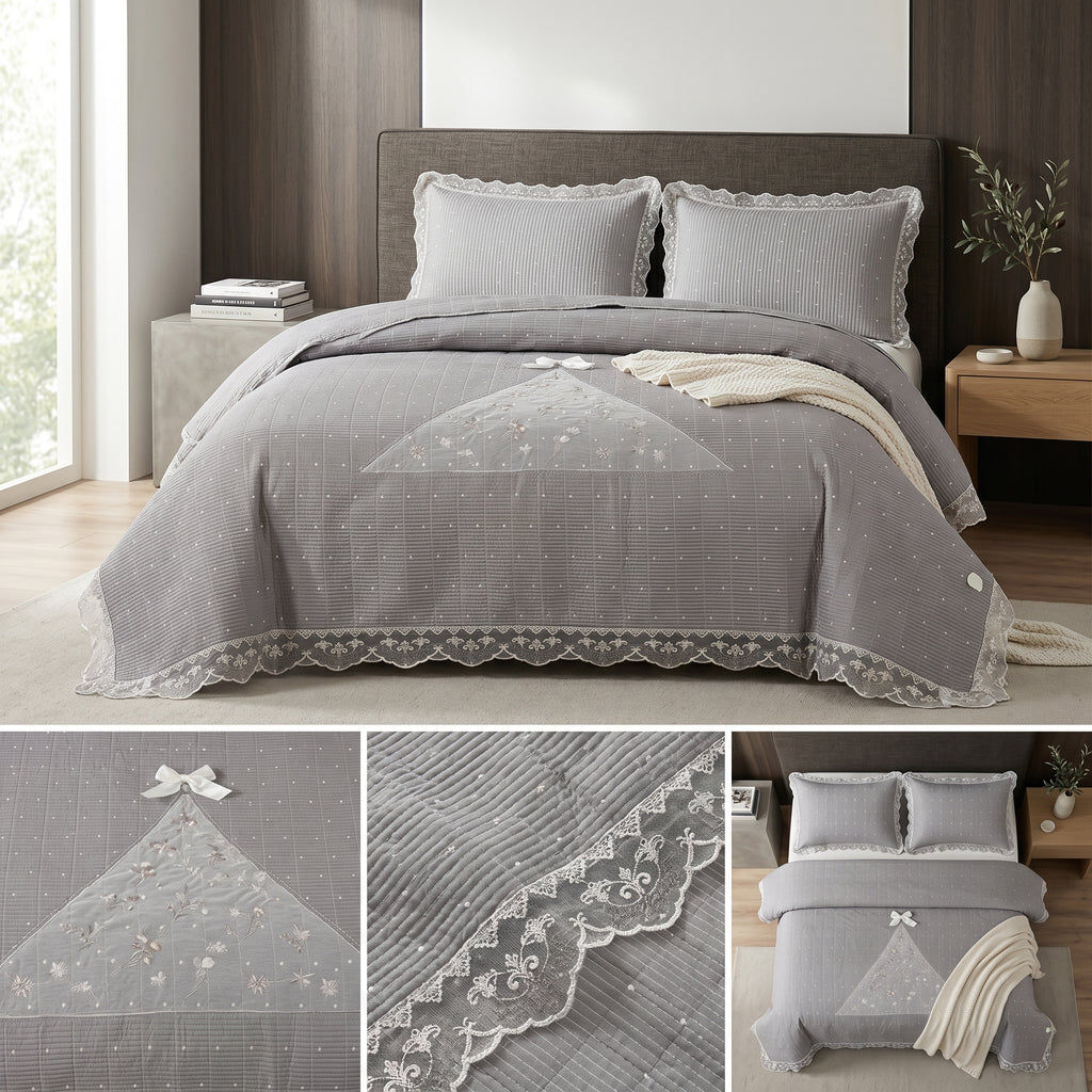 French Designs Inspired 5 PC Embroidered Bedcover