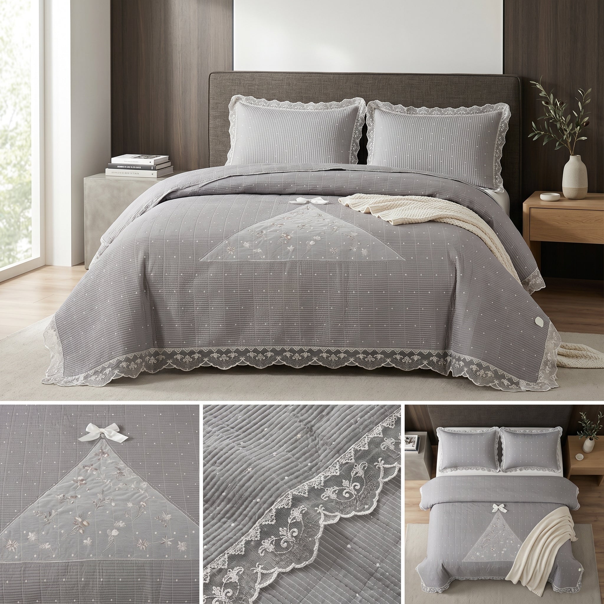 French Designs Inspired 5 PC Embroidered Bedcover