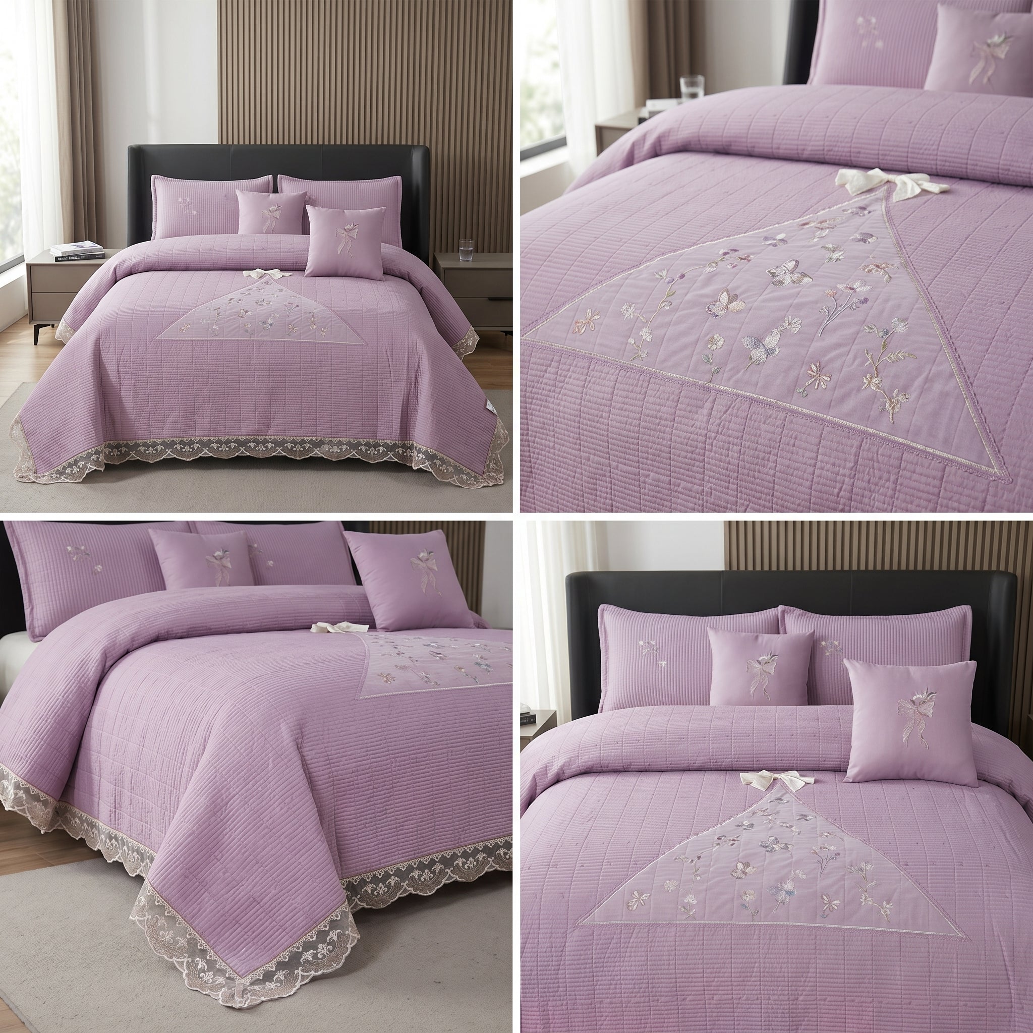 French Designs Inspired 5 PC Embroidered Bedcover