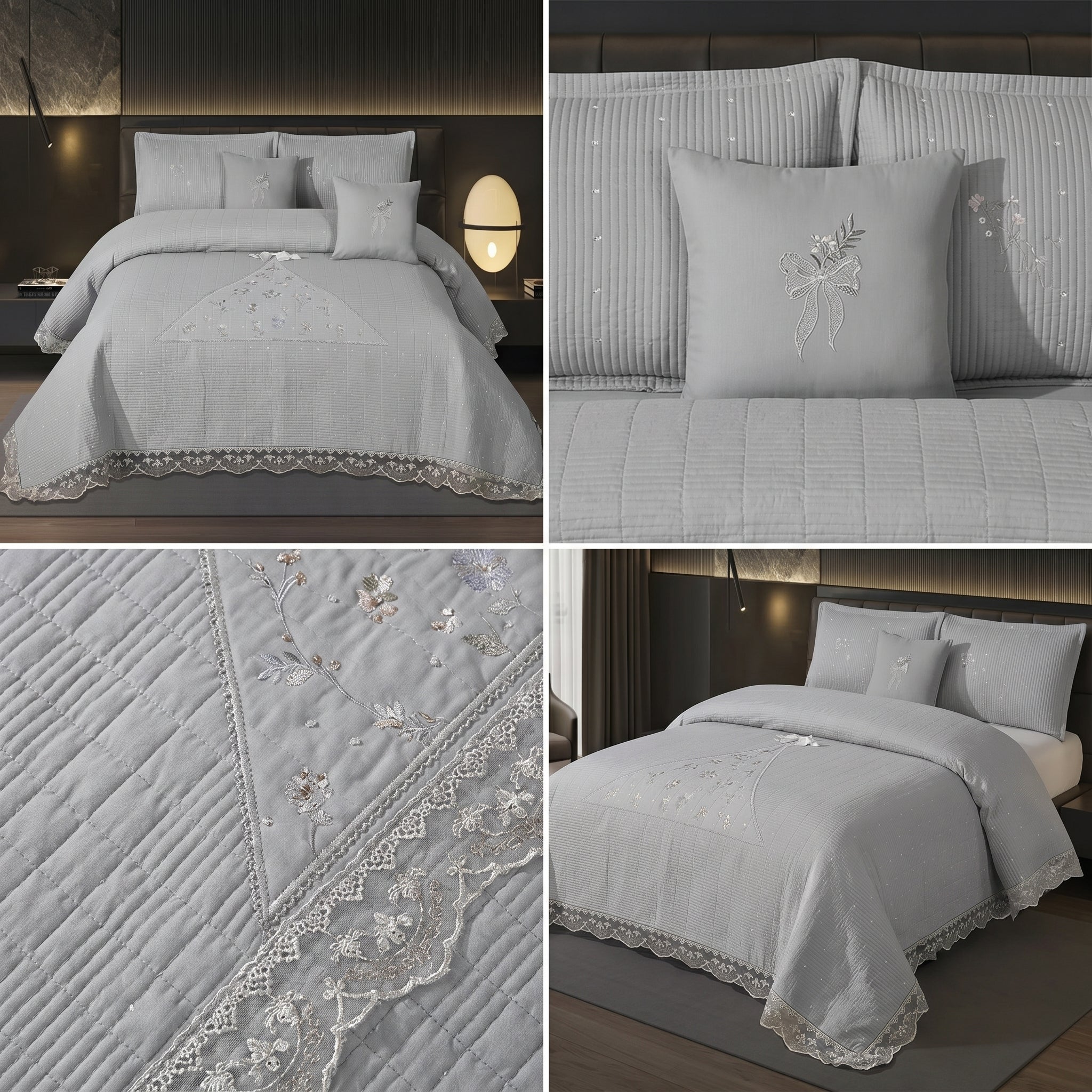 French Designs Inspired 5 PC Embroidered Bedcover
