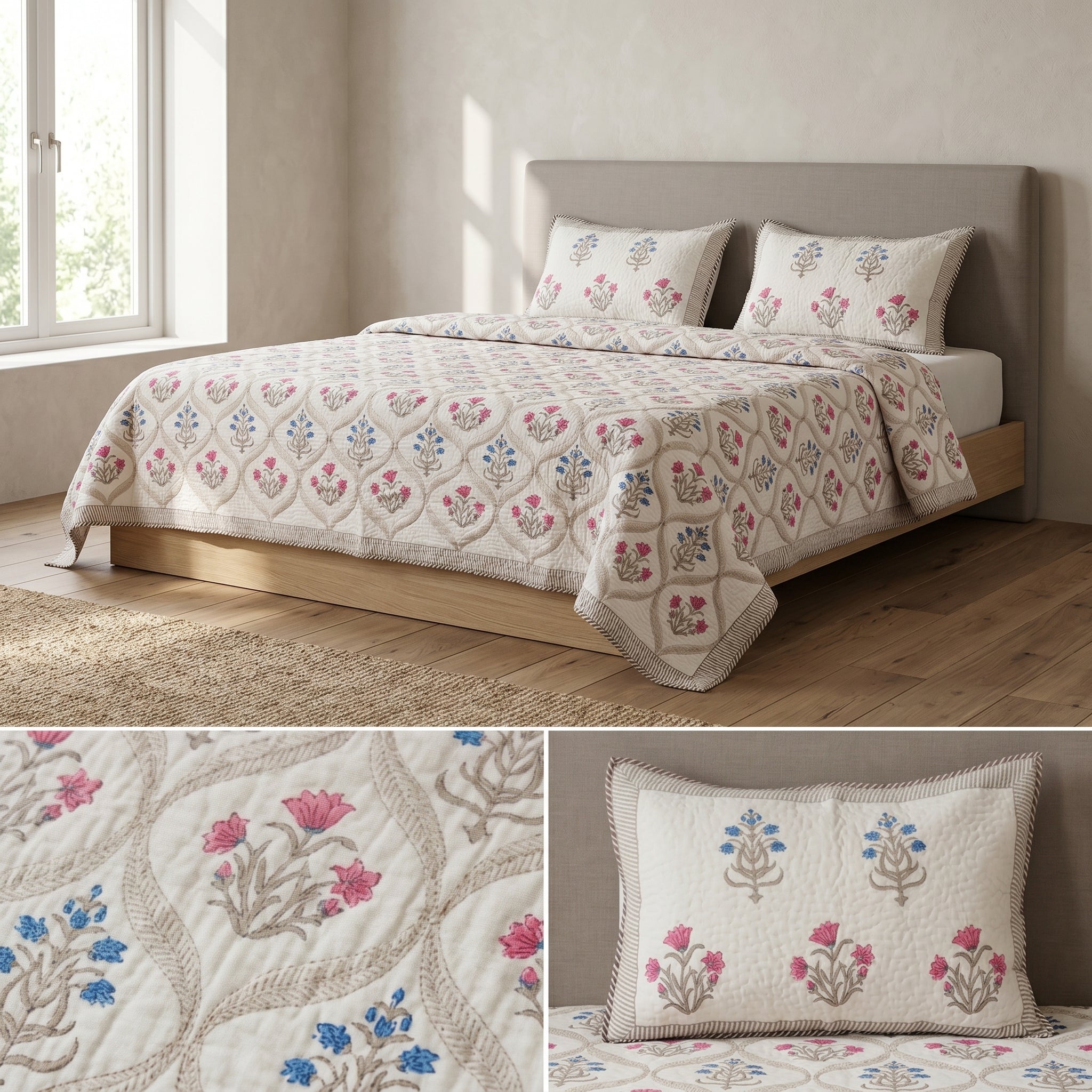 HANDBLOCK PERCALE COTTON QUILTED BEDCOVERS