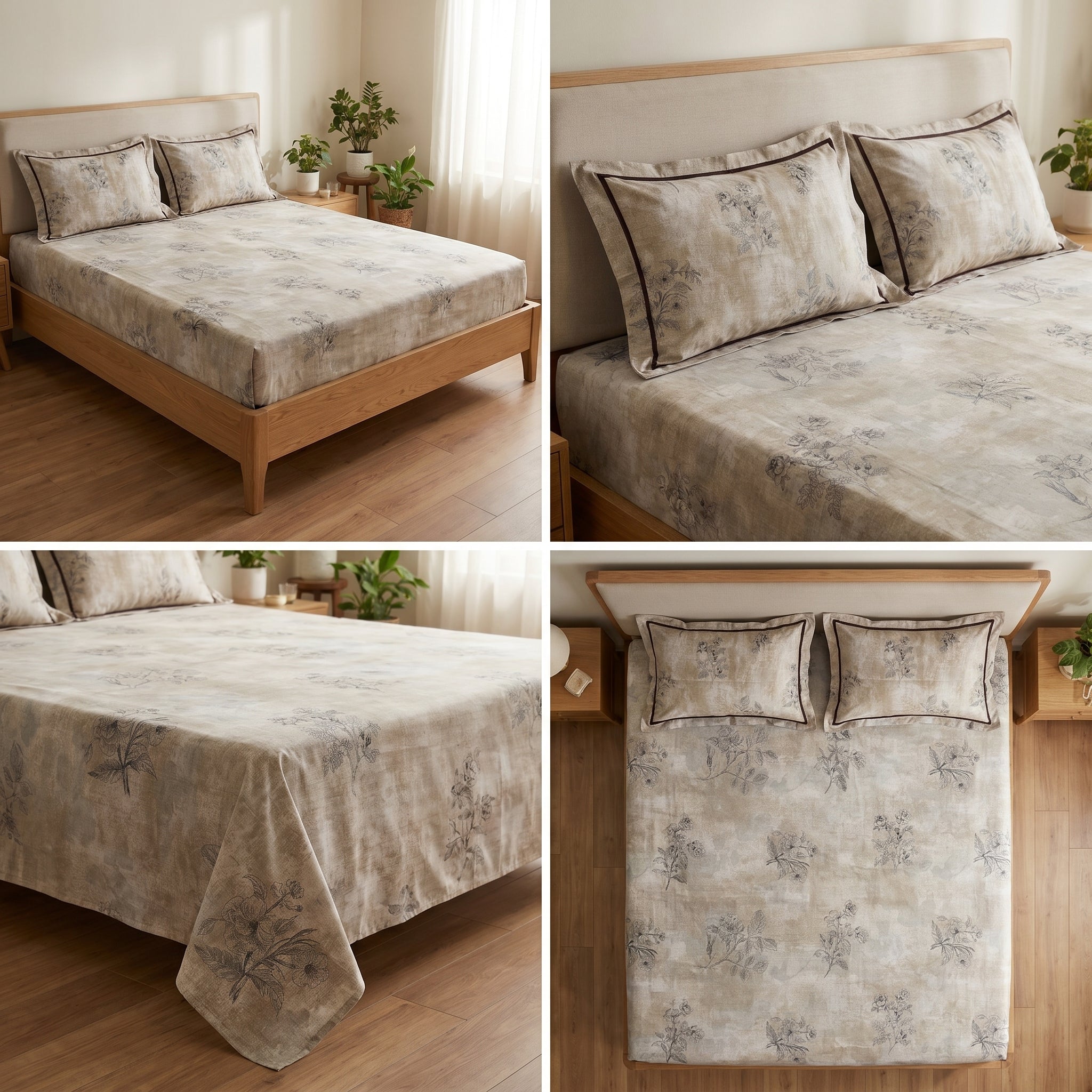 Victorian Print Premium Slub Cotton King Size Bedsheet