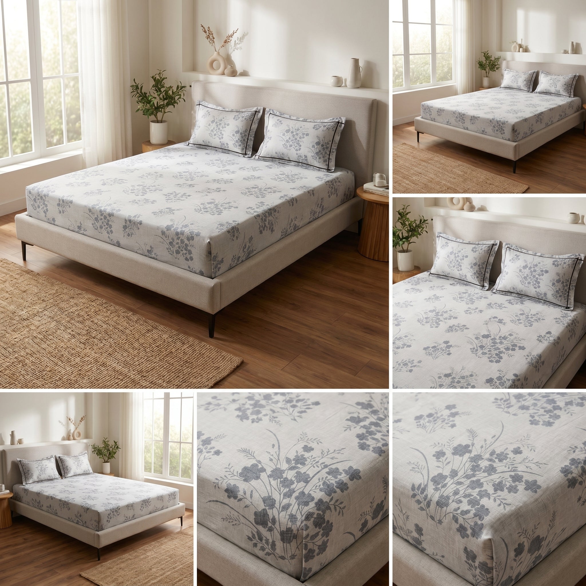 Victorian Print Premium Slub Cotton King Size Bedsheet