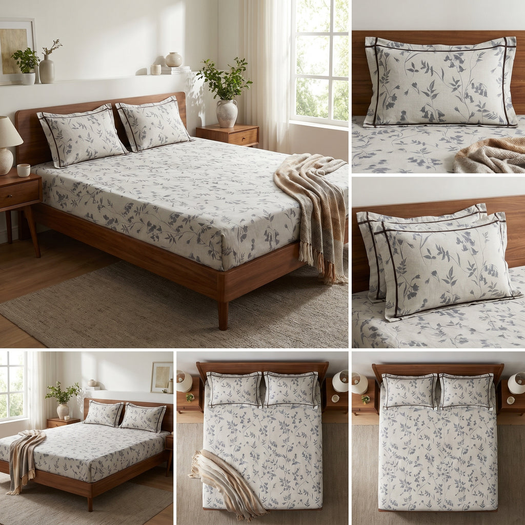 Victorian Print Premium Slub Cotton King Size Bedsheet