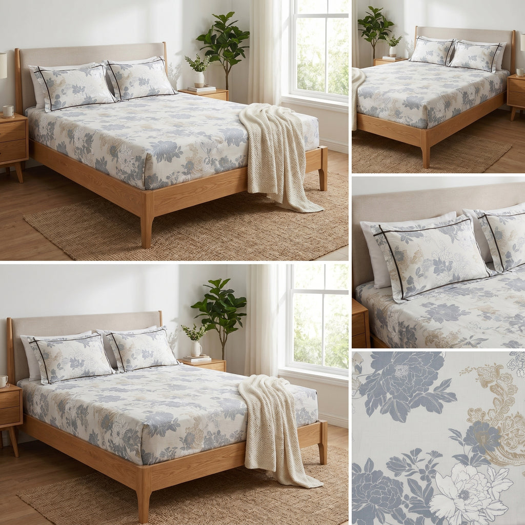 Victorian Print Premium Slub Cotton King Size Bedsheet
