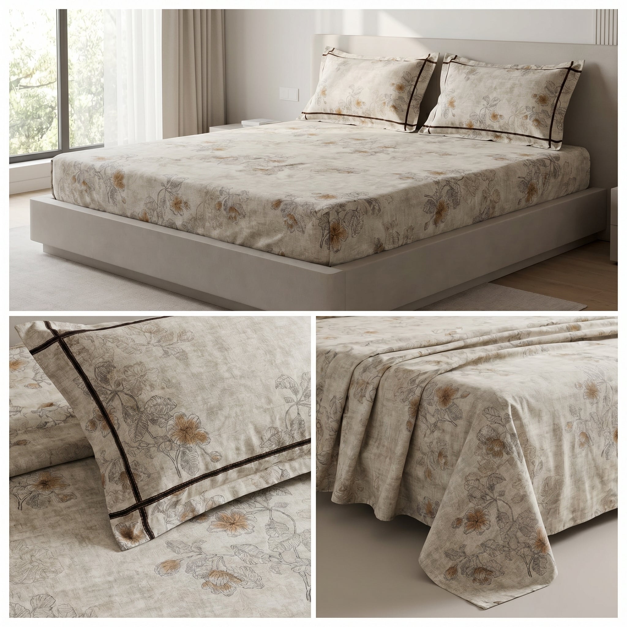 Victorian Print Premium Slub Cotton King Size Bedsheet