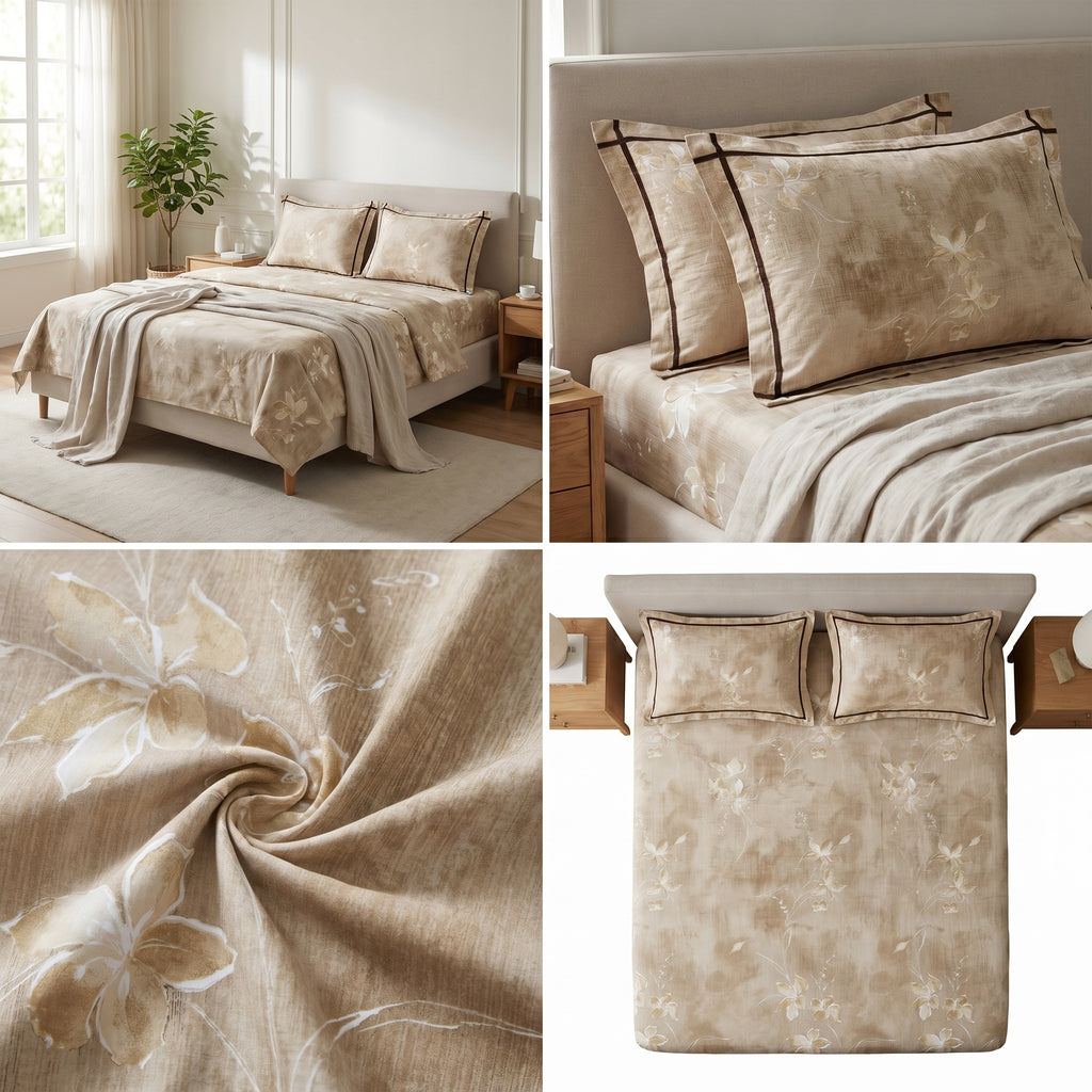 Victorian Print Premium Slub Cotton King Size Bedsheet