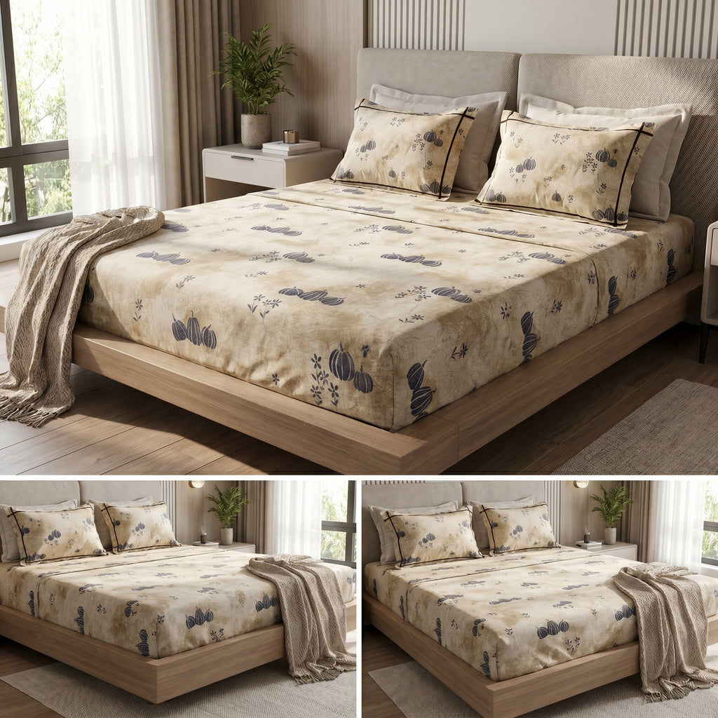 Victorian Print Premium Slub Cotton King Size Bedsheet