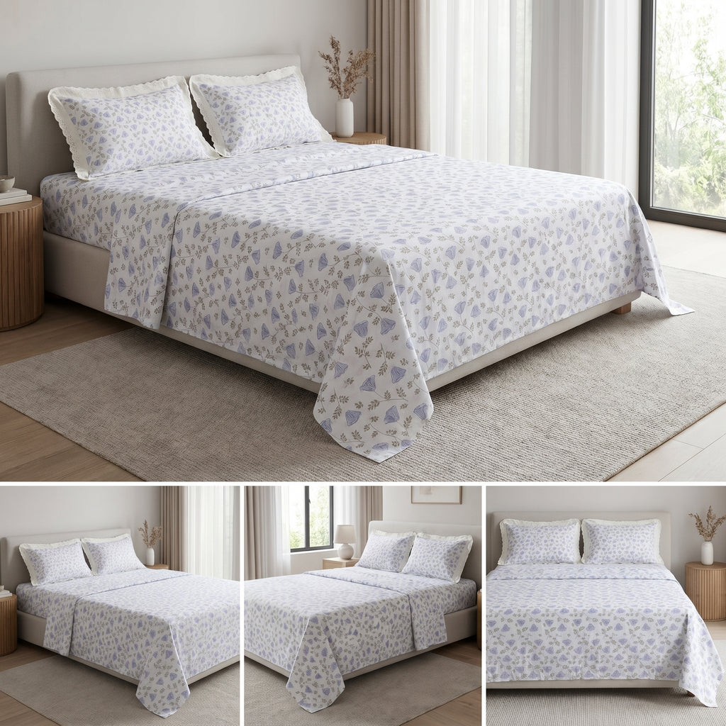 Mul Cotton Bedsheet With Chicken Lace Pillow Covers 108 -108 inch