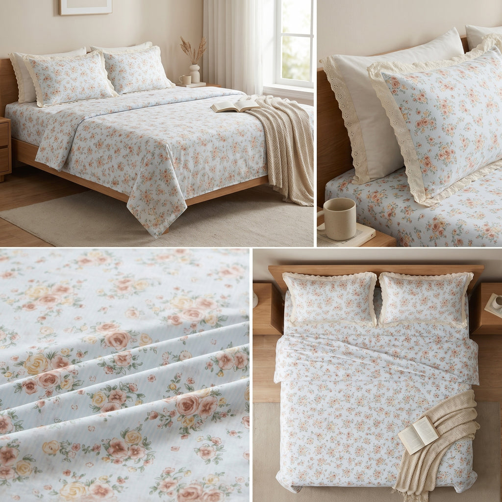 Mul Cotton Bedsheet With Chicken Lace Pillow Covers 108 -108 inch