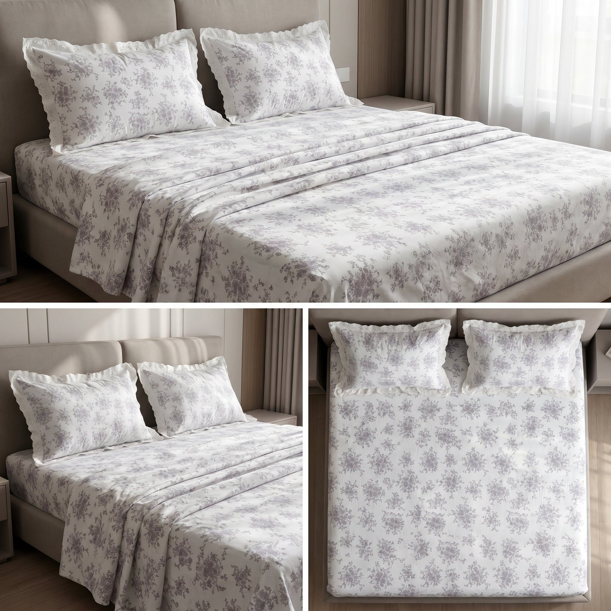 Mul Cotton Bedsheet With Chicken Lace Pillow Covers 108 -108 inch