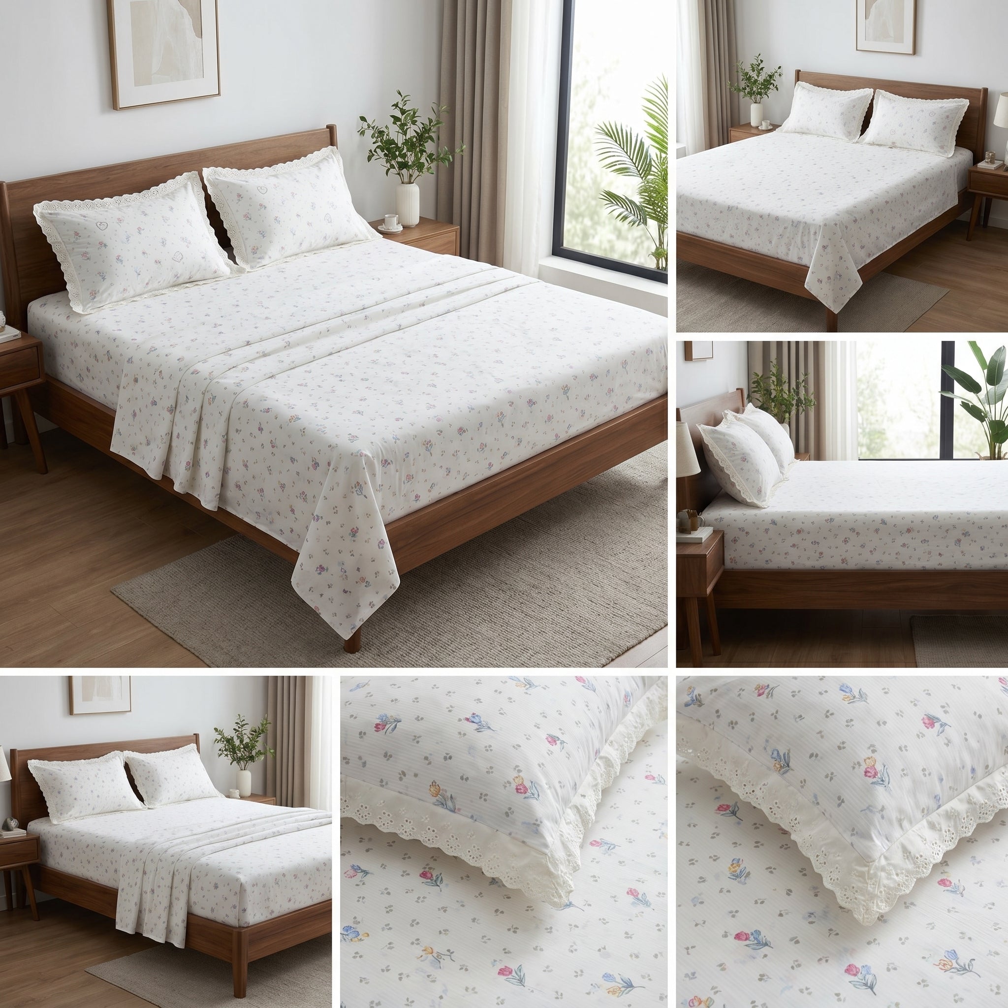 Mul Cotton Bedsheet With Chicken Lace Pillow Covers 108 -108 inch