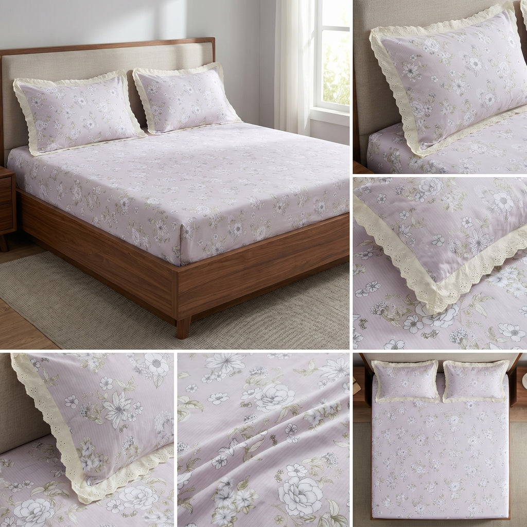 Mul Cotton Bedsheet With Chicken Lace Pillow Covers 108 -108 inch