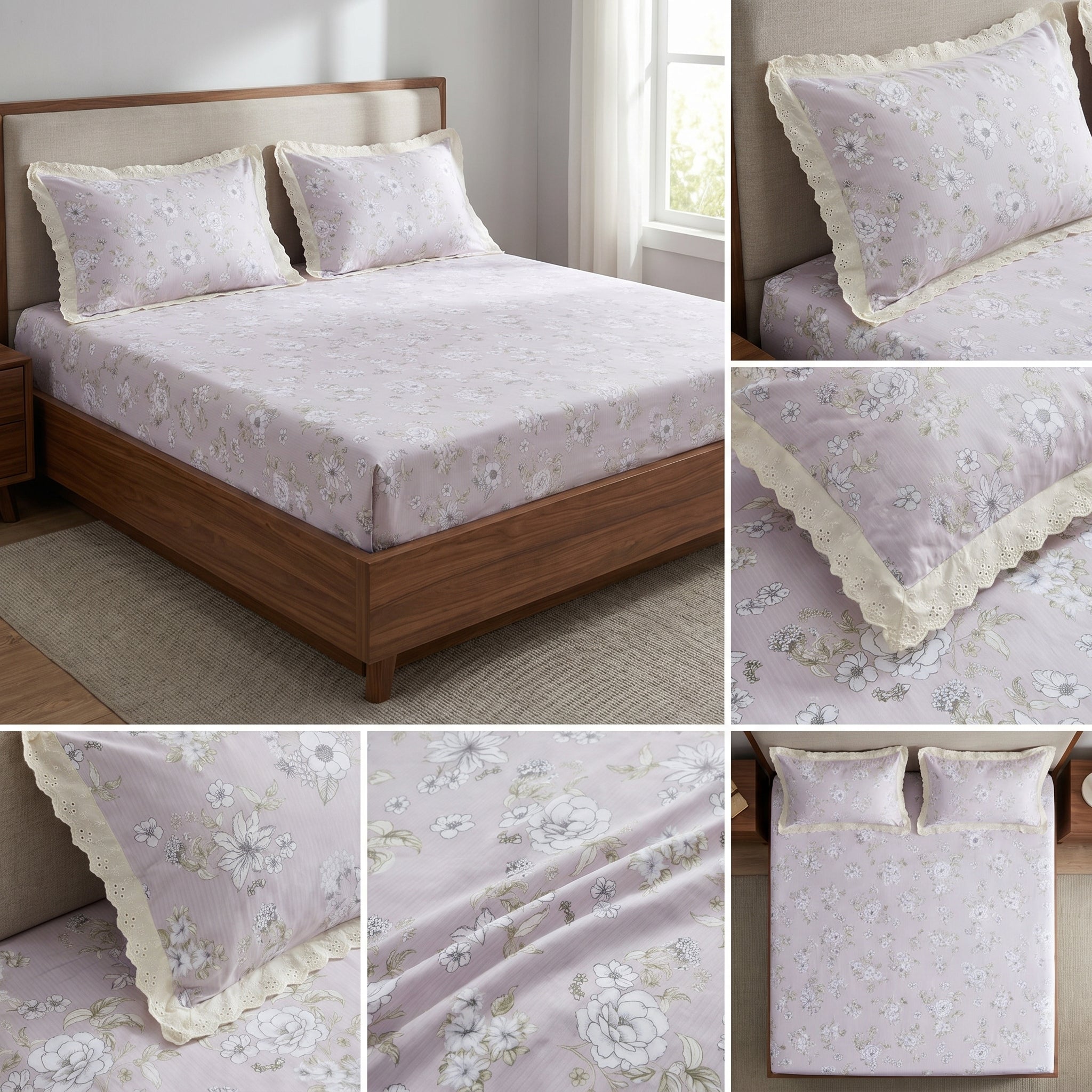 Mul Cotton Bedsheet With Chicken Lace Pillow Covers 108 -108 inch