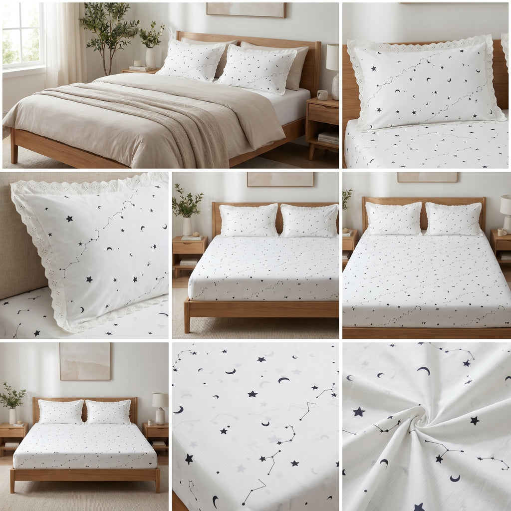Mul Cotton Bedsheet With Chicken Lace Pillow Covers 108 -108 inch