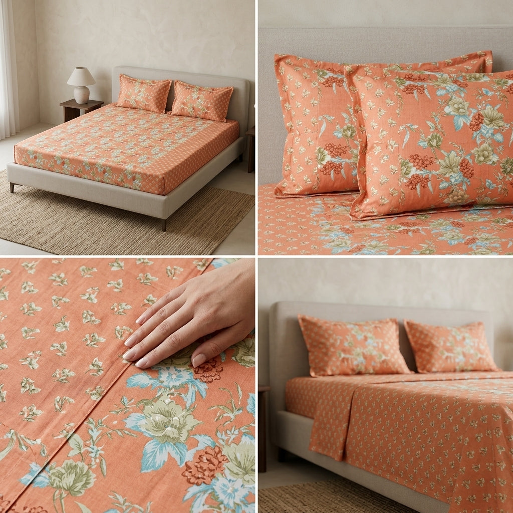 Kolkatta Premium King Size Bedsheet – Dual Motif Prints (108 x 108 inches)
