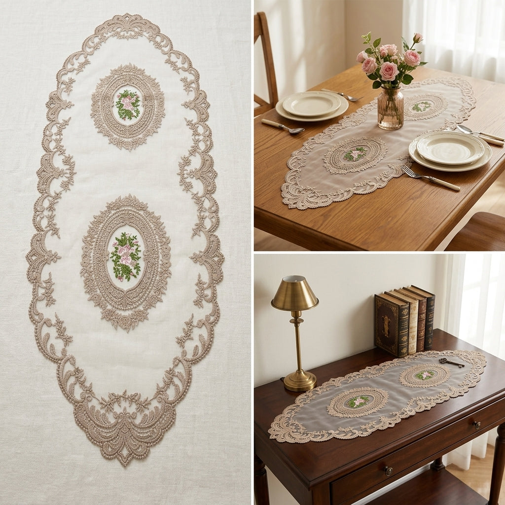 Luxury Floral Lace Turkish Table Runner (30 x 16 Inches)