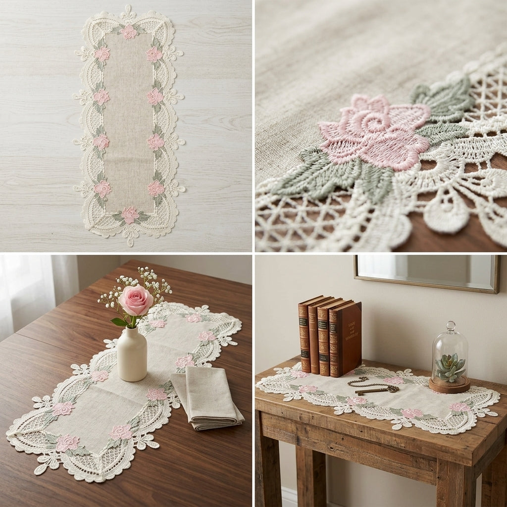 Luxury Floral Lace Turkish Table Runner (30 x 16 Inches)