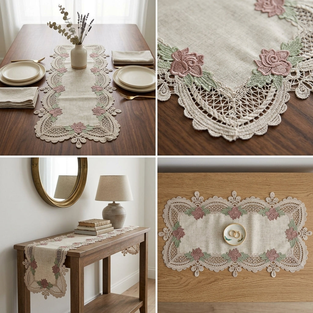 Luxury Floral Lace Turkish Table Runner (30 x 16 Inches)