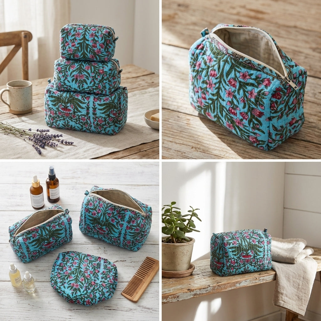 Multipurpose Quilted Cloth Pouch Organiser 3Pcs Set