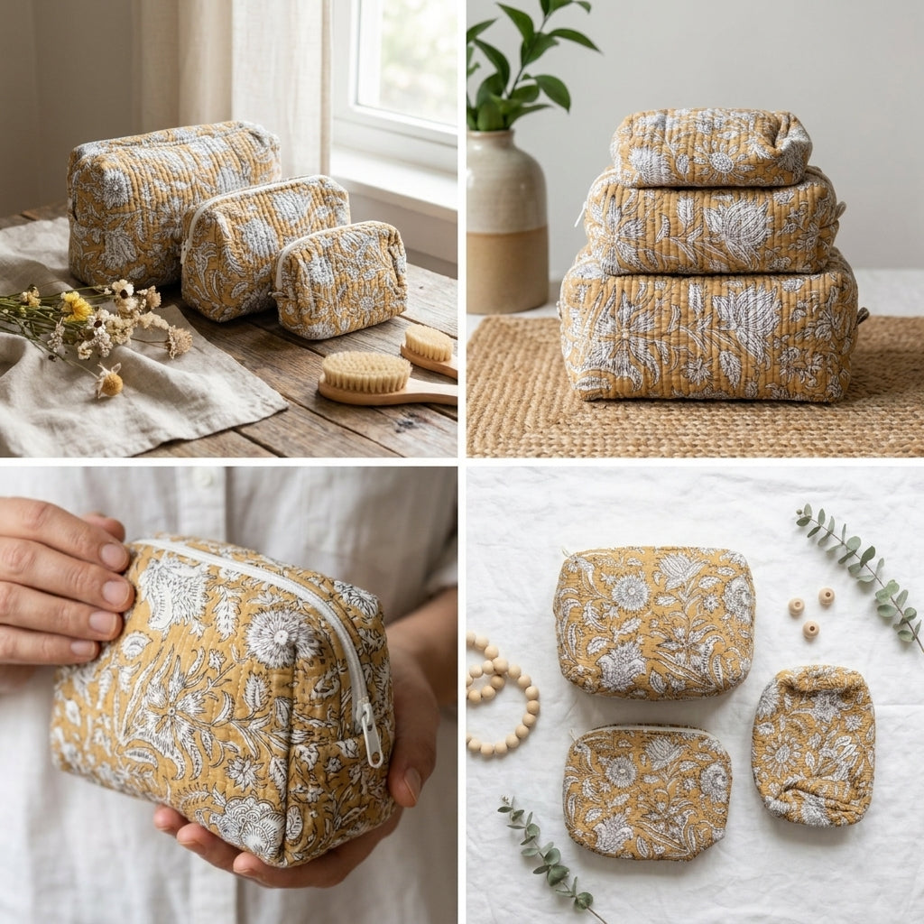Multipurpose Quilted Cloth Pouch Organiser 3Pcs Set