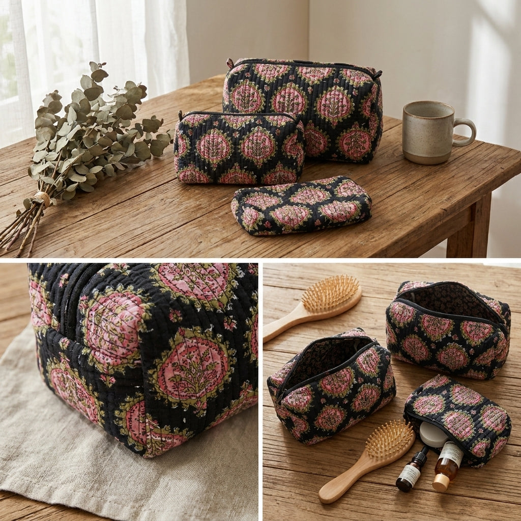 Multipurpose Quilted Cloth Pouch Organiser 3Pcs Set