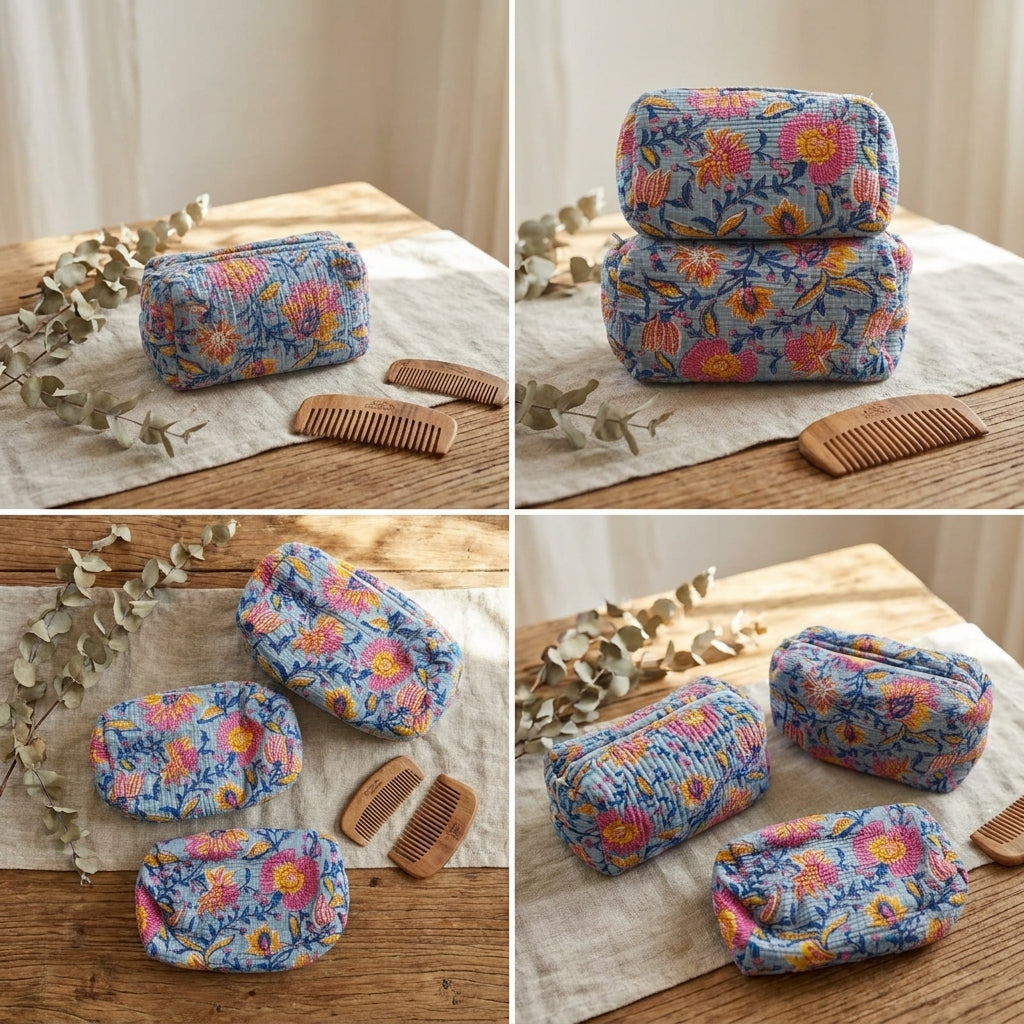 Multipurpose Quilted Cloth Pouch Organiser 3Pcs Set
