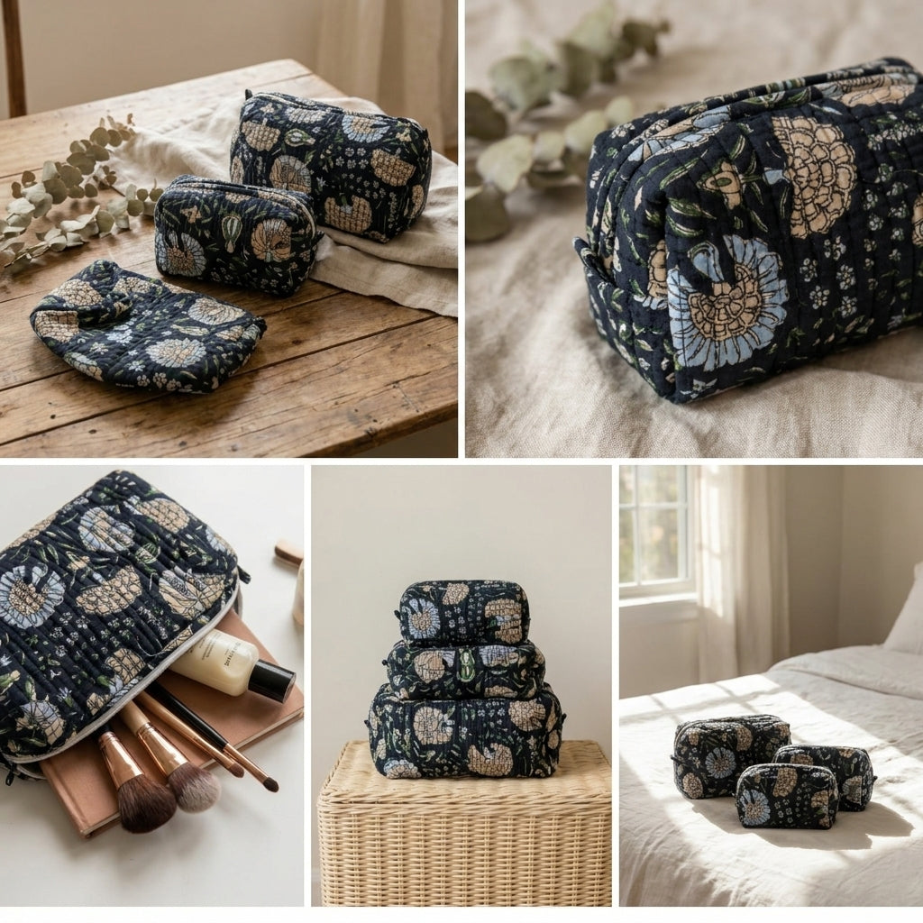 Multipurpose Quilted Cloth Pouch Organiser 3Pcs Set