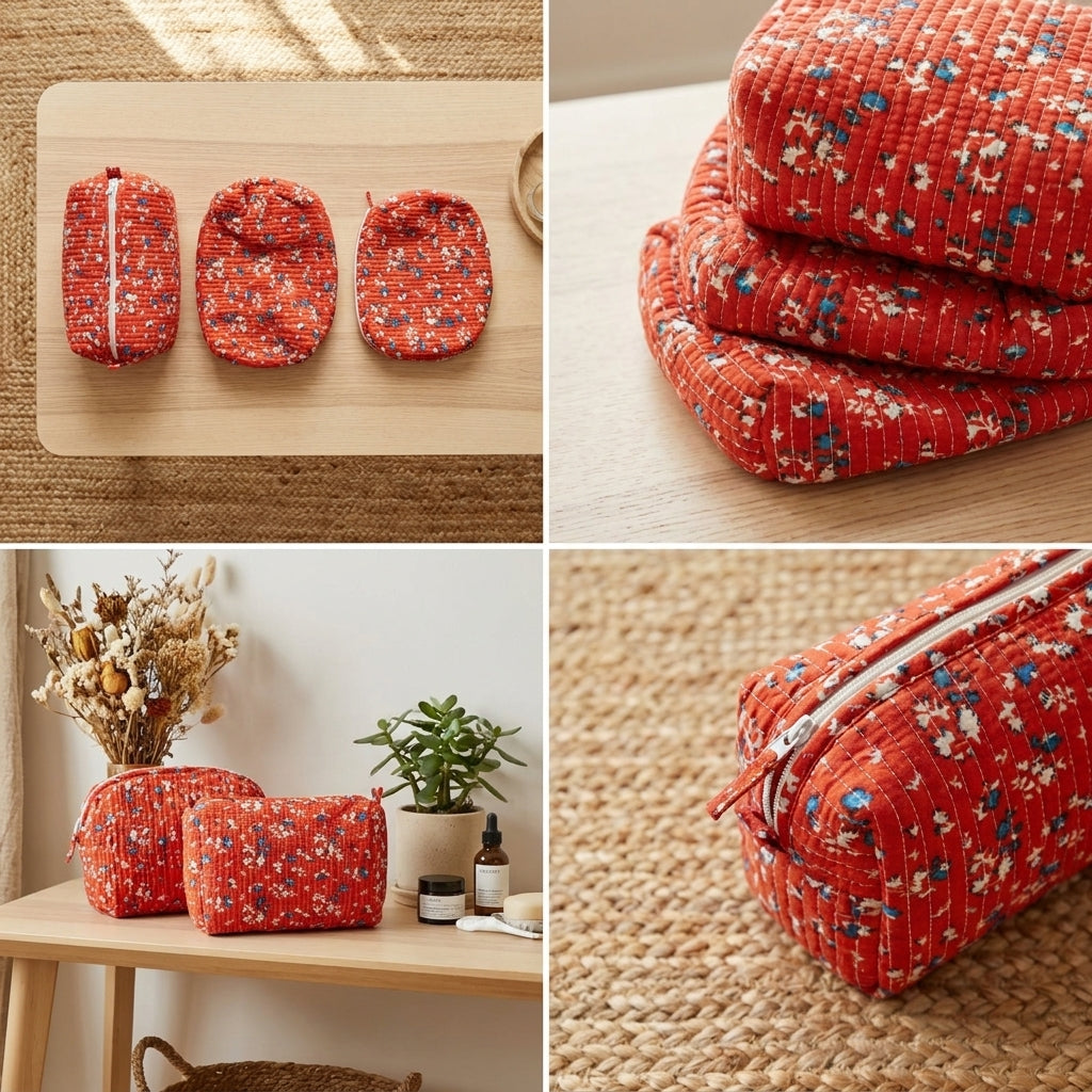 Multipurpose Quilted Cloth Pouch Organiser 3Pcs Set