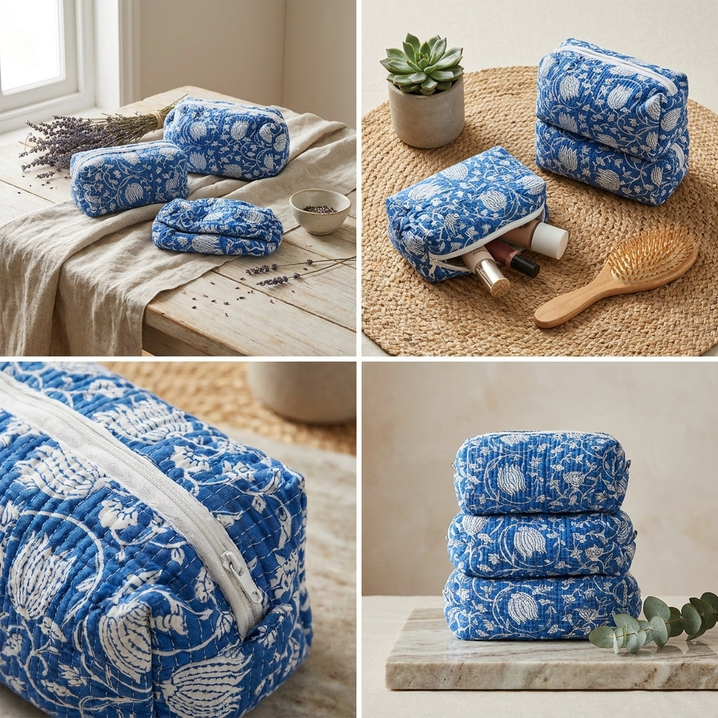 Multipurpose Quilted Cloth Pouch Organiser 3Pcs Set