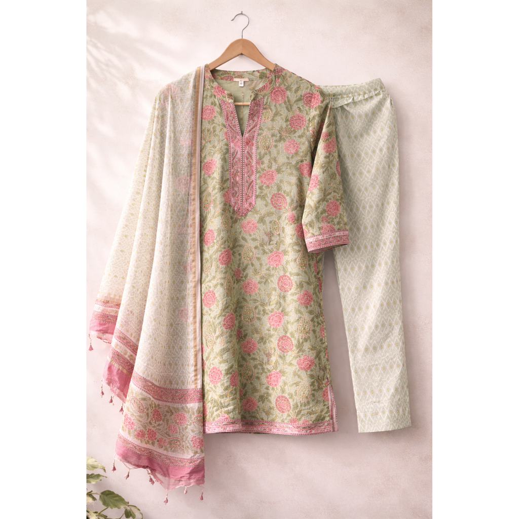 ✨Blush Bloom 3-Piece Stitched Suit ✨