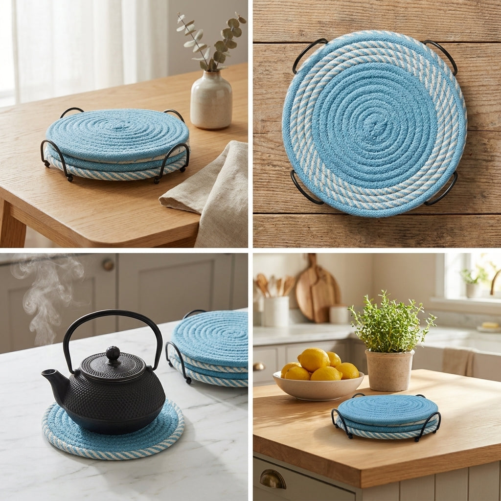 Premium Trivet Holder with Heat Resistant Mats - Set of 4