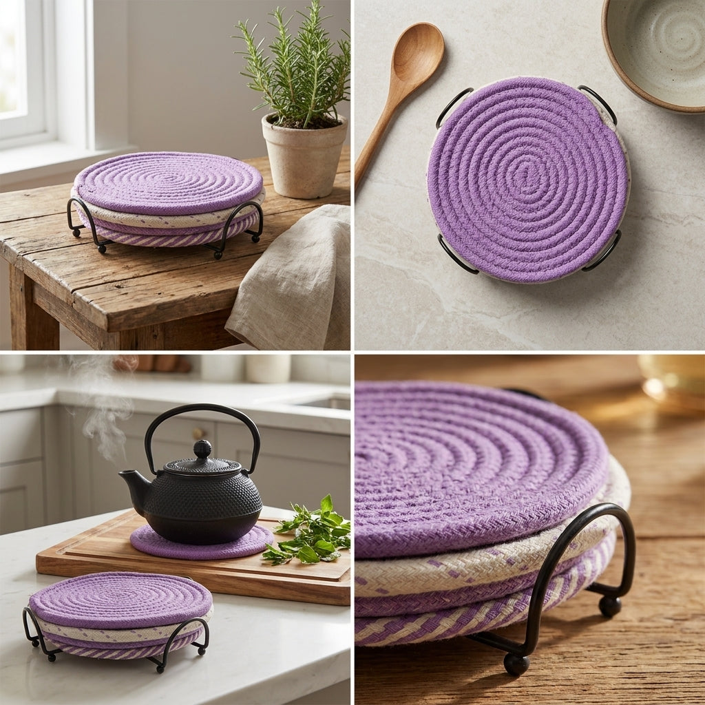 Premium Trivet Holder with Heat Resistant Mats - Set of 4
